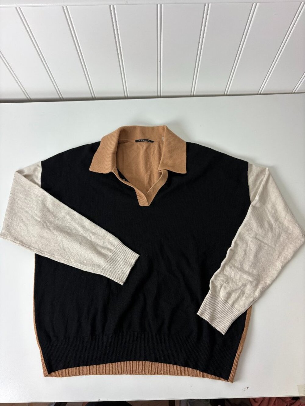 T Tahari Colorblock Polo Sweater Women's Sz L